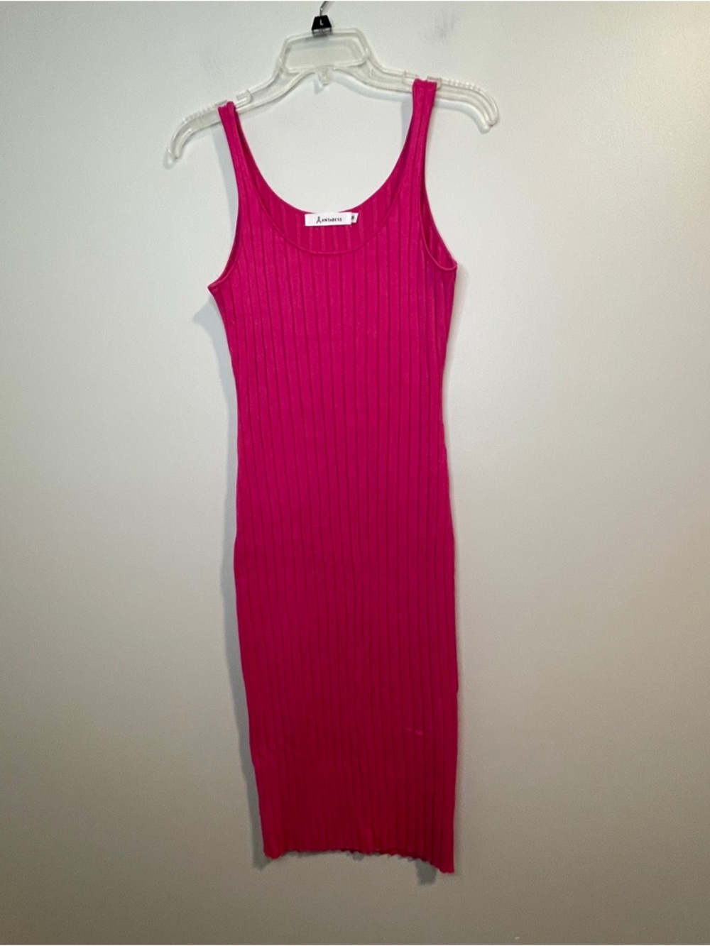 Slim Ribbed Bodycon Tank Dress - Hot Pink